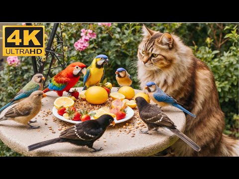 [No Ad Interruptions] Cat TV 😺 Squirrels join birds for a friendly mealtime.
