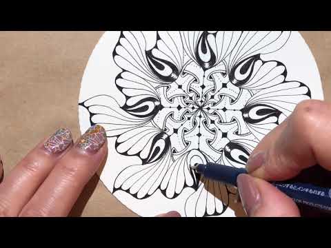 “TAIGA” in the middle of the “Bireel Flipped”.  drawing & coloring Tutorial  Zentangle ゼンタングル