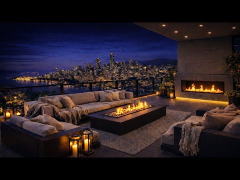 Late Night Luxury Jazz 🌙 Cozy Fireplace Ambience • Relaxing City Views (Live)