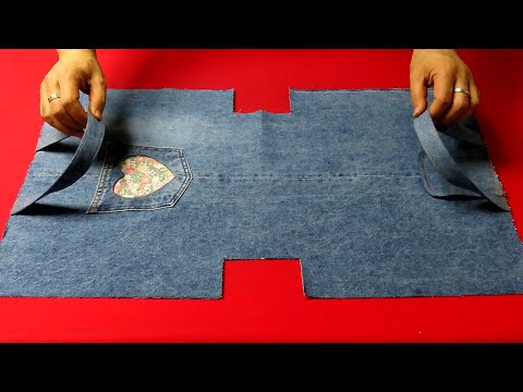 DIY "New ways" to make a "lunch bag" with "old jeans"!/"New ways" to make a cute heart "lunch bag...