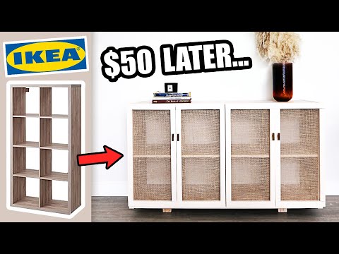 EXTREME $50 IKEA KALLAX HACK | DIY faux cane doors?! 😱🔨wait what