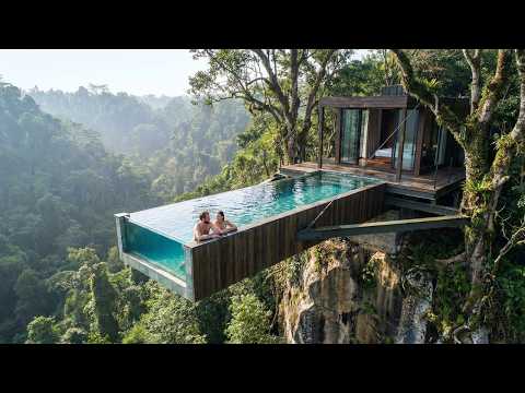 I Built a Treehouse Pool Over the EDGE… This Looks Impossible -Building a house in the forest (ASMR)