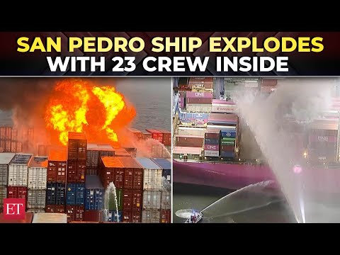 LA port blast video: Massive fire erupts on cargo ship, 23 trapped | Black smoke towers over city