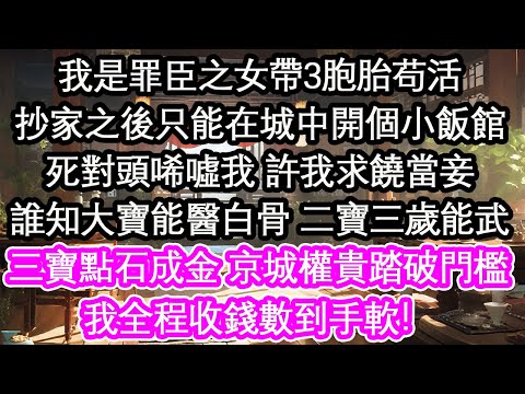 我是罪臣之女帶3胞胎苟活抄家之後只能在城中開個小飯館死對頭唏噓我 許我求饒當妾誰知大寶能醫白骨 二寶三歲能武三寶點石成金 京城權貴踏破門檻我全程收錢數到手軟！【花開】【愛情】【生活】