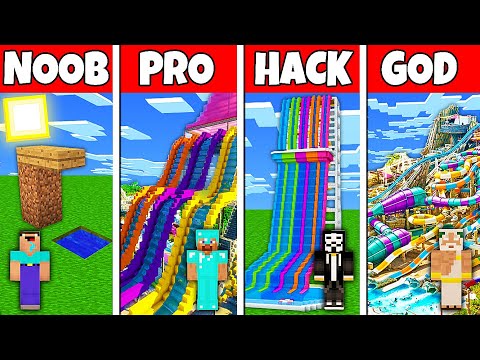 Minecraft Battle: NOOB vs PRO vs HACKER vs GOD! WATER PARK BUILD CHALLENGE in Minecraft