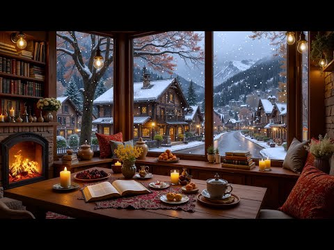 Cozy Winter Coffee Shop ❄️ Soft Jazz Piano & Fireplace Ambience for Study, Relax & Focus