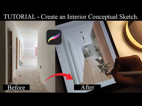 How to easily create a conceptual interior sketch' 1 Point Perspective 'using Procreate?! #tutorial
