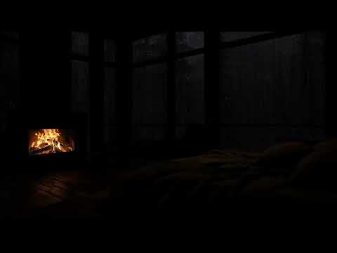 No Ads 🔥🌧️Fireplace & Rain Sounds for Deep Sleep | Relaxing Night Ambience for Stress Relief & Sleep