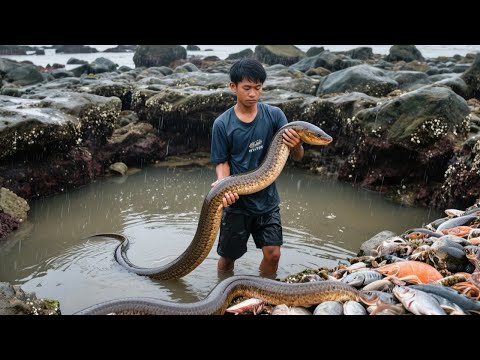 用老渔民教的秘密打窝，竟引来10多斤的大青衣，竟还有巨鳗排队被抓【阿甘阿甘大海抽干】