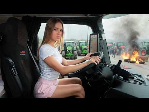 A Day in My Truck: Solo Female Trucker Caught in Farmers’ Strike | Burning Fires & Blocked Roads