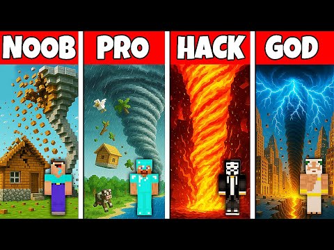 Minecraft Battle: NOOB vs PRO vs HACKER vs GOD! TORNADO BUILD BATTLE CHALLENGE in Minecraft
