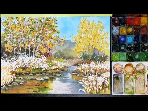 냇가의 갈대 풍경 수채화 초보자도 쉬운 기초법으로 그리기