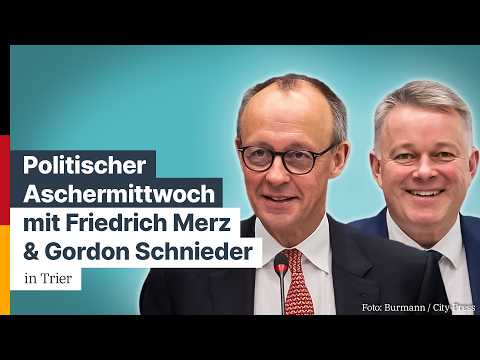Friedrich Merz und Gordon Schnieder auf dem Politischen Aschermittwoch in Trier.