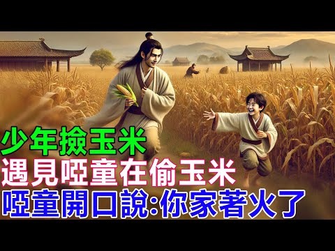 民間故事：少年撿玉米，遇見啞童在偷玉米，啞童開口說：你家著火了