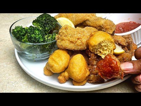 Crispy fried fish & shrimp w/ homemade hush puppies 