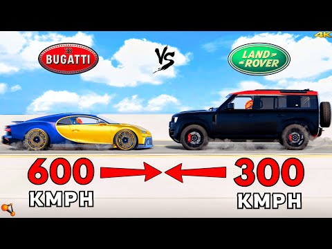 600 KM/H Bugatti vs 300 KM/H Defender Head-On Crash – This Destruction Shouldn't Be Legal!