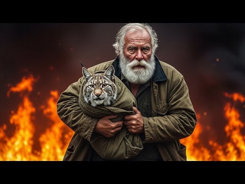 Мужчина вынес рысь из огня на руках. Спустя год кошка вернулась отдать долг жизни.