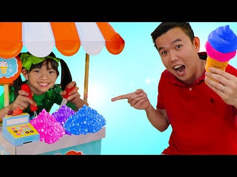 Emma Pretend Play w/ Colorful Kinetic Sand Fruit Ice Cream Cart Food Toys