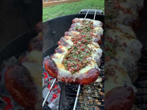Spicy Sausage Skewers w/Cheese  | Over The Fire Cooking #shorts