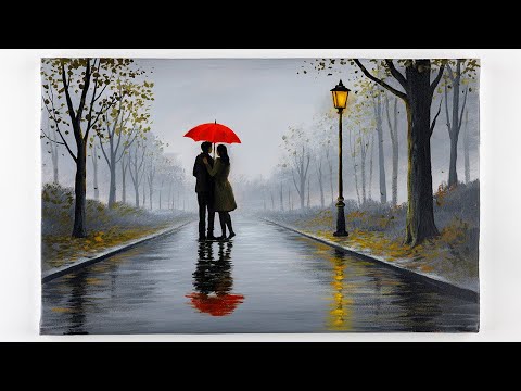 How to Paint Misty Street Reflections | Acrylic Painting tutorial