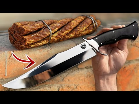 Abandoned Steel Cable Forged into Luxury Bowie Knife
