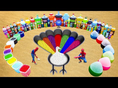 Experiment: How to make Rainbow Peacock with Orbeez, Big Fanta, Schweppes, 7up, Coca Cola & Mentos