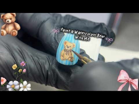 Paint watercolour bear nails with me | nail vlog,bear nails, cute nail art, watercolour nail art