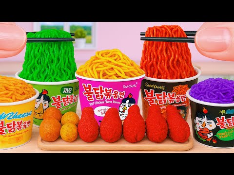 How To Make Miniature Rainbow Samyang Noodles & Spicy Fried Chicken 😍 Tiny Food ASMR Cooking
