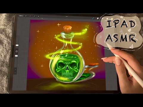 😴 iPad ASMR - Painting a Halloween 👻 potion glass - Clicky Whispers - Writing Sounds