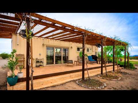 Living in Her BEAUTIFUL Container Tiny House Next to Mom's Shed Home