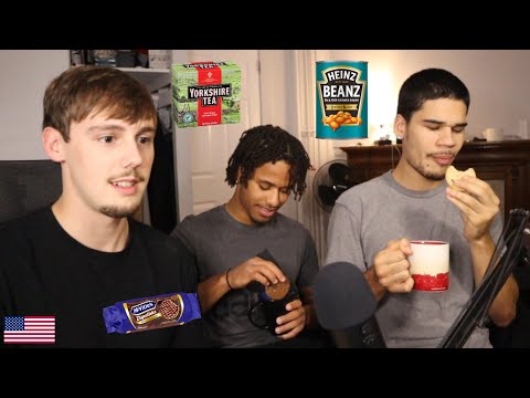 Americans Try British Snacks! (Beans on Toast, Tea, Biscuits, Crisps)