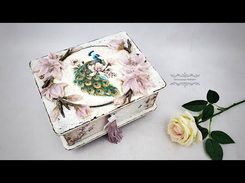 Decoupage # a box with a peacock and magnolia #CADENCE # DIY tutorial...