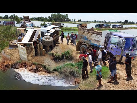 First Start Amazing PROJECT!! Dump Truck Drive Back Accident Fall into Deep Pond Help By D20p Dozer.