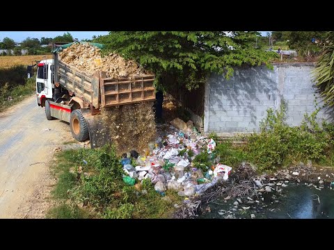 First Start Amazing PROJECT!! LANDFILL Delete Garbage In Flooded Area Use Strong Dozer & 5Ton Truck.