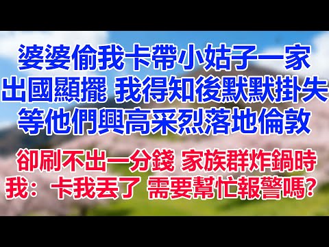 婆婆偷我卡帶小姑子一家出國顯擺，我得知後默默掛失。等他們興高采烈落地倫敦，卻刷不出一分錢。家族群炸鍋時，我發了條短信：“卡我丟了。需要幫忙報警嗎？”