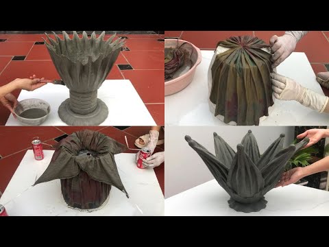 Amazing ideas from cement / 4 detailed projects to make flower pots from fabric and cement