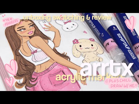 ♡🧸cosy arrtx simptap acrylic marker unboxing, swatching, review & draw with me | cute lofi music 🎧