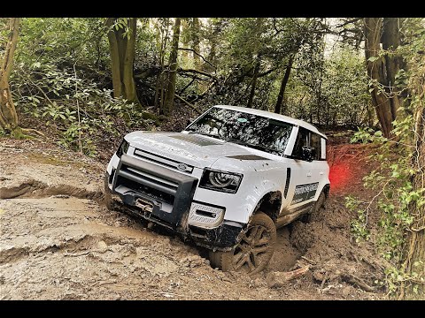 Defender Off-Road and On-Road Test Drive at Land Rover Experience Eastnor Great Britain.