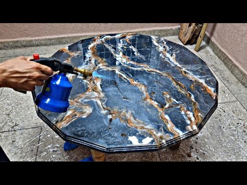 كيفية صباغة طاولة بالإيبوكسي الرخامي خاص بالخشب 💪🏻