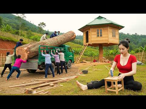 Build Bamboo House & Wooden Cabin in 90 Days Alone | Time Lapse from Start to Finish