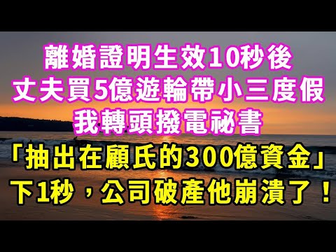 離婚證生效60秒，丈夫摟著小三遊艇出海慶祝，登船時卻被船長攔下「您前妻是董事長千金，你們所有船票被註銷！」