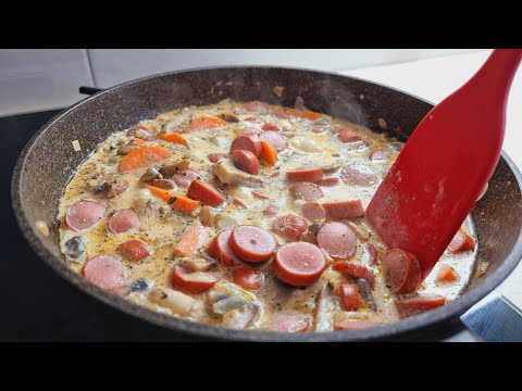 Rezept mit Würstchen und Reis zum Mittag  oder Abendessen, Sie werden staunen