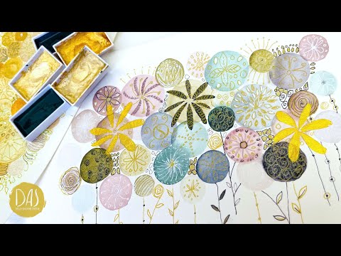 Discover my KURETAKE GRAPHITE paint set and GOLD - and create watercolor and pen DOODLES with me!