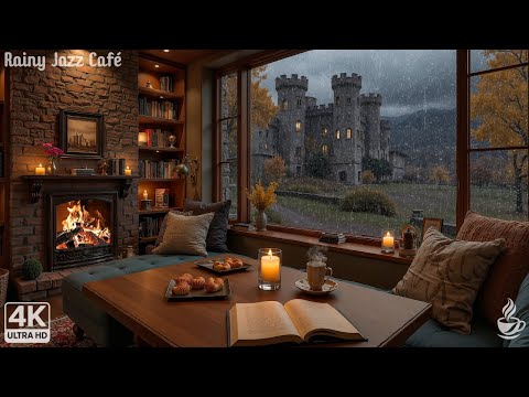 Soft Rain & Fireplace Sound 📖 Gentle Jazz Piano Instrumental | Quiet Ambience for Reading