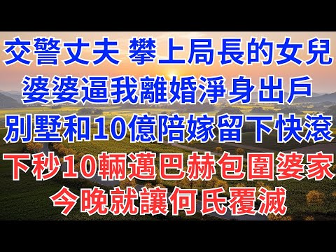 交警丈夫，攀上局長的女兒，婆婆逼我離婚淨身出戶，別墅和10億陪嫁留下快滾，下秒10輛邁巴赫包圍婆家，今晚就讓何氏覆滅！#為人處世#慧心家事#小說#故事#故事分享#婆媳#家庭關係