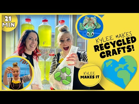 Kylee Makes Recycled Crafts! Celebrate Earth Day | How to Make Plastic Bottle Turtle & Algae String!