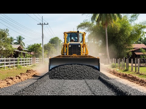 Bulldozer Power in Action! Amazing Gravel Leveling on Village Road