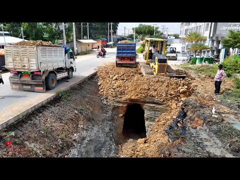 NEW Starting Is A Project! Canal Area Sewage​ Was Deleting With Laying New Sewer​ By Trucks & Dozer