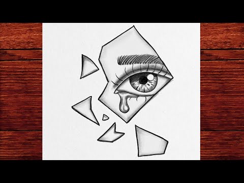 Broken Glass Eye Drawing – Simple Sad Eye Pencil Sketch