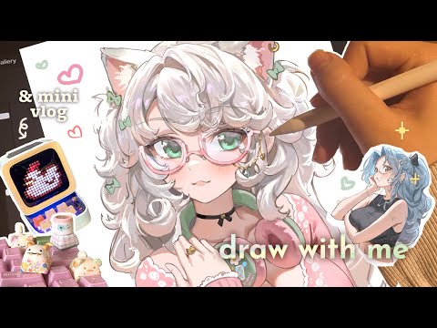 Draw with me & mini vlog✏️✨real time process, ipad asmr, ditoo pro unboxing, clay keycaps!